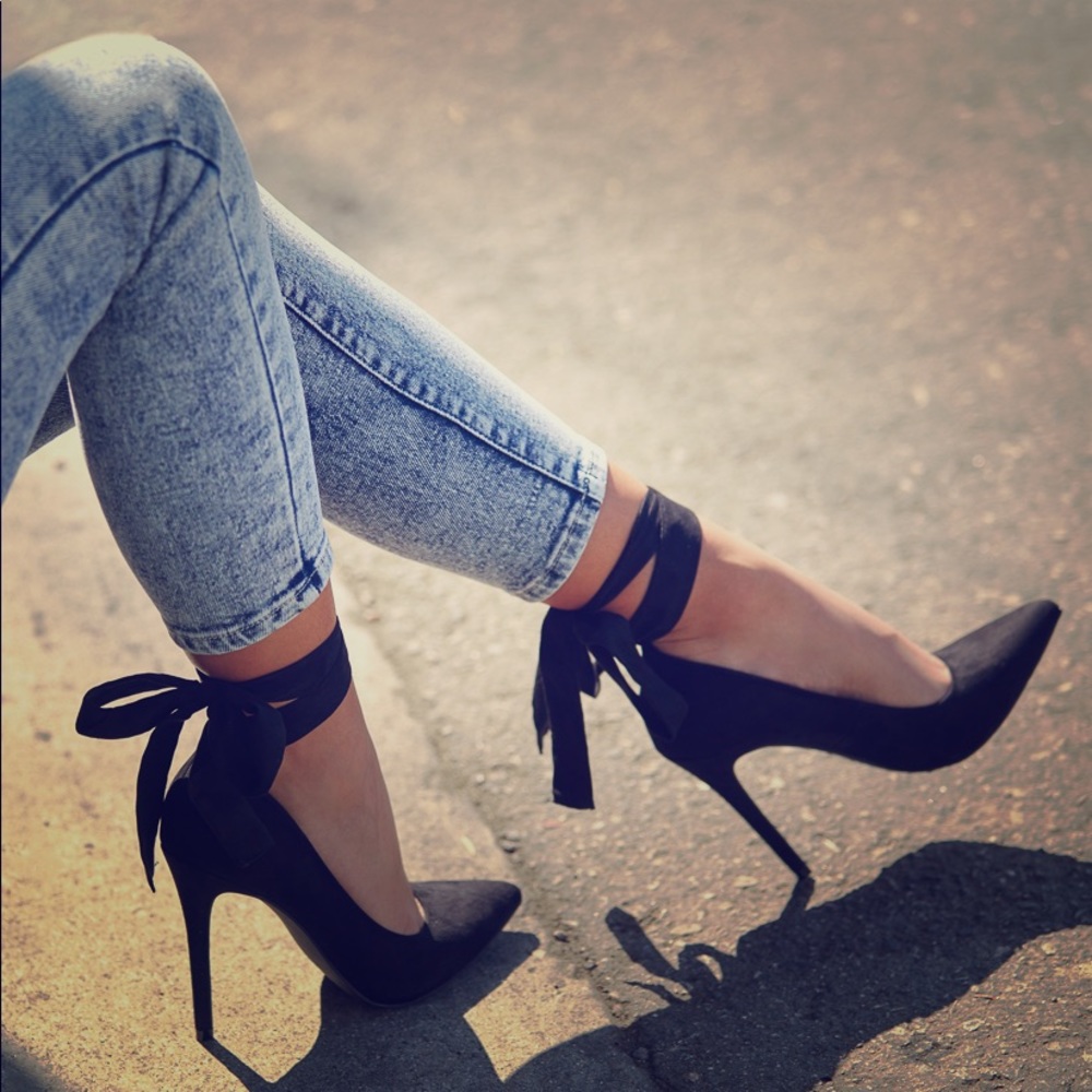 faux suede ankle wrap-around heels ✨BRAND NEW ✨